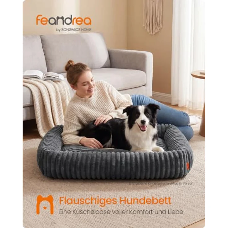 Feandrea Hundebett PGW313GN01, mittelgroßes orthopädisches Hundekörbchen mit waschbarem Hundekissen, flauschiger Hundematte in Blei-Grau, 106 x 75 x 20 cm, rutschfest und pflegeleicht – Bild 2