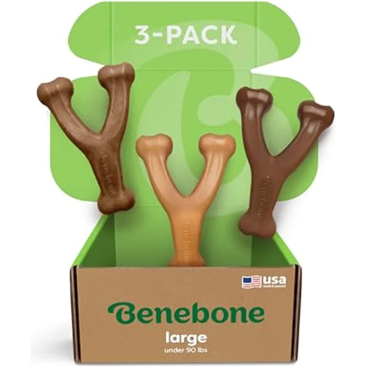 Benebone Wishbone Kauspielzeug für Hunde, groß, langlebig, für aggressive Kauer, mit echtem Speck, Huhn und Erdnussbutter, 3 Stück – Bild 1