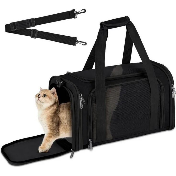LuxusKollektion Faltbare Hunde-Transportbox, leicht und atmungsaktiv für kleine/mittelgroße Haustiere, Schwarz, 45 x 30 x 30 cm