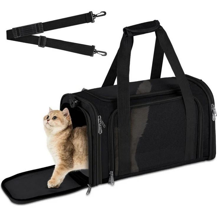 LuxusKollektion Faltbare Hunde-Transportbox, leicht und atmungsaktiv für kleine/mittelgroße Haustiere, Schwarz, 45 x 30 x 30 cm