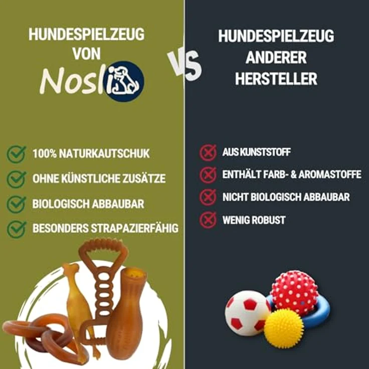 Nosli Natural Toys Dental Bone, Gummi Kauknochen für Hunde, aus Naturkautschuk ohne Farbstoffe, Größe M mit Noppen zur Zahnreinigung – Bild 5