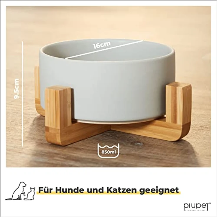 PiuPet® Hundenapf mit Ständer, Doppelnapf für Hunde & Katzen, 2x 850ml Keramik, spülmaschinenfest, rutschfest, mit Bambusgestell – Bild 5