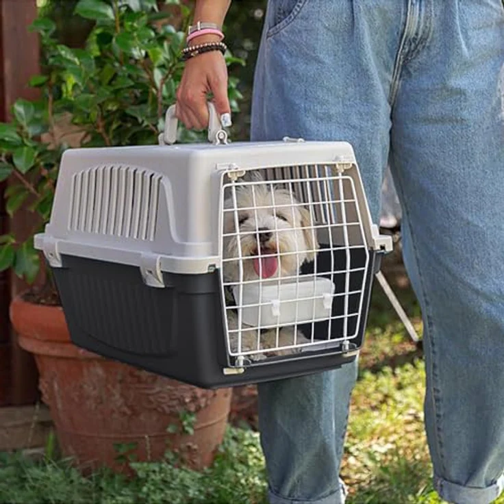 Ferplast Transportbox Atlas 10 Open für Katzen und kleine Hunde bis 5 kg, aufklappbares Dach, inklusive Kissen und Napf, 32,5x48xH 29 cm, aus Recycling-Kunststoff – Bild 2
