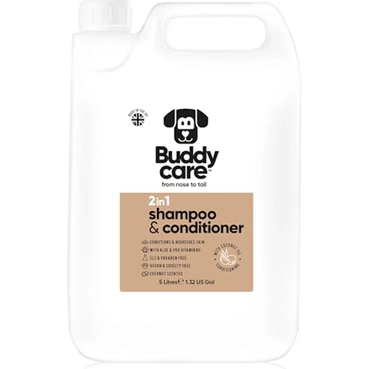 Buddycare 2in1 Shampoo & Conditioner, Praktisches Hundeshampoo mit Aloe Vera und Provitamin B5, Kokosduft, 5L – Bild 1
