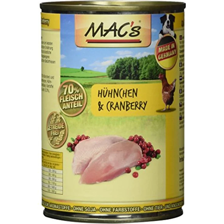 MAC's Hundefutter getreidefrei Hühnchen & Cranberry, 400 g - ausgewogene Vollnahrung, hoher Fleischanteil, ohne Zusatzstoffe, Made in Germany – Bild 1