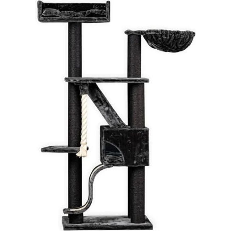 RHRQuality Kratzbaum Kilimandjaro Deluxe, 195 cm hoch mit 12 cm Sisalstämmen, luxuriösem Liegeplatz und Hängematte, Blackline Dunkelgrau
