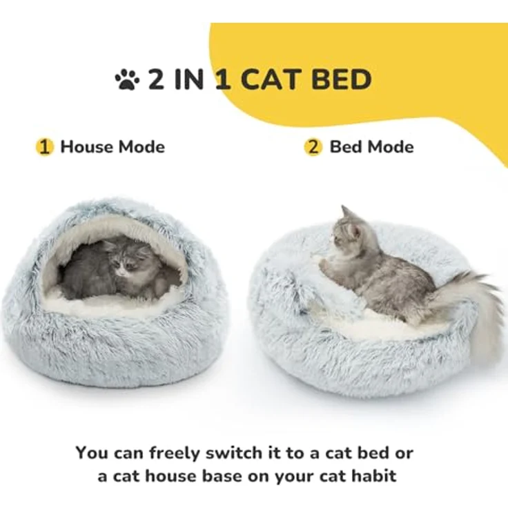 CATISM Katzenbett Waschbar, Flauschiges Plüsch-Höhlenbett für Katzen mit rutschfestem Boden, Grau – Bild 3