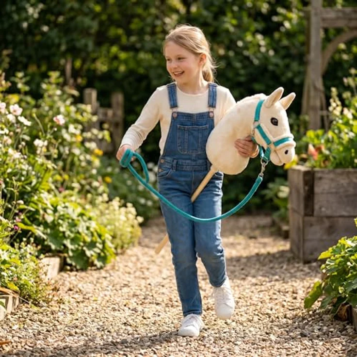 PFIFF Hobby Horse Halfter-Set „Little Lou“, Halfter mit flauschiger Fellunterlage und Führstrick, größenverstellbar, Türkis – Bild 5