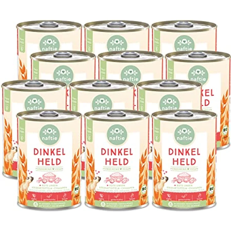 naftie Bio Hundefutter Dinkel Held, veganes Nassfutter Menü mit Dinkelflocken, purinarm, 12x 400g – Bild 1