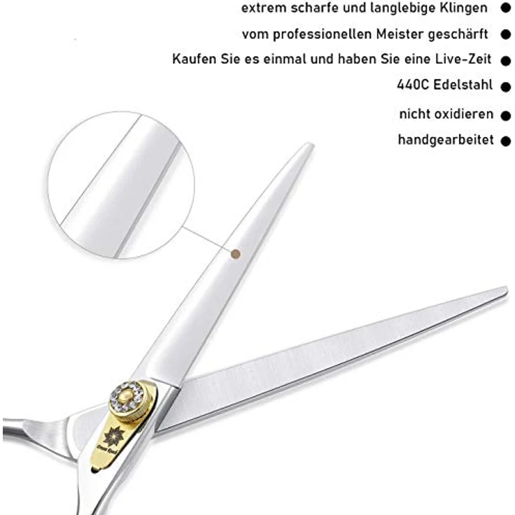 Dream Reach Professionelle Fellschere, 7-Zoll gerade Hundepflegeschere aus 440C japanischem Edelstahl, leise und komfortabel für Hunde und Katzen – Bild 2