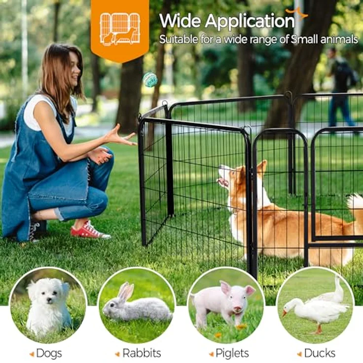 Yaheetech 8-TLG Welpenlaufstall Freilaufgehege mit Tür, witterungsbeständige Metallkonstruktion, freistehendes Design, für Hunde/Kaninchen, je 80 cm x 60 cm – Bild 3