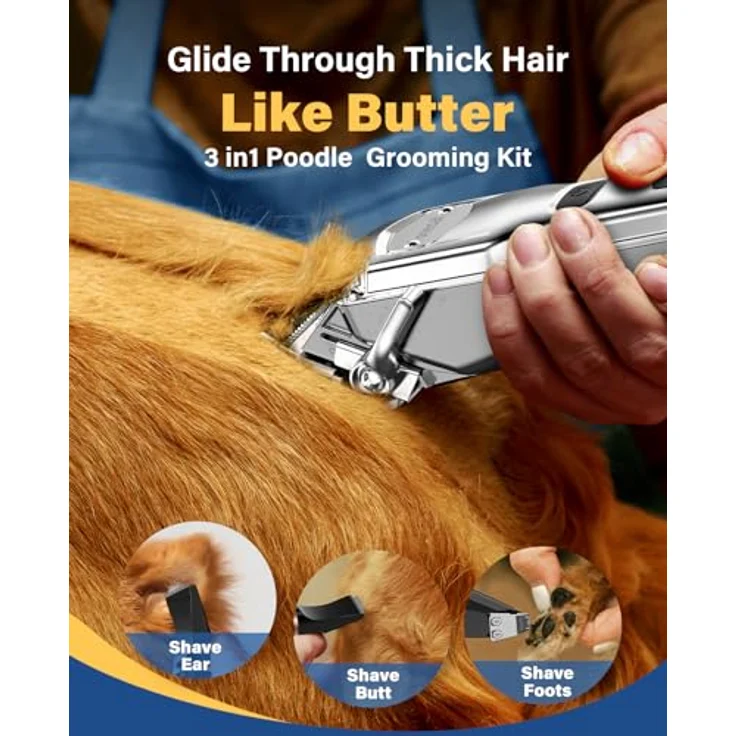 oneisall 3 in 1 Hundeschermaschine für dickes Fell, Profi Hochleistungs-Haarschneider Set, leise kabellos, IPX7 wasserdicht, Silber – Bild 2