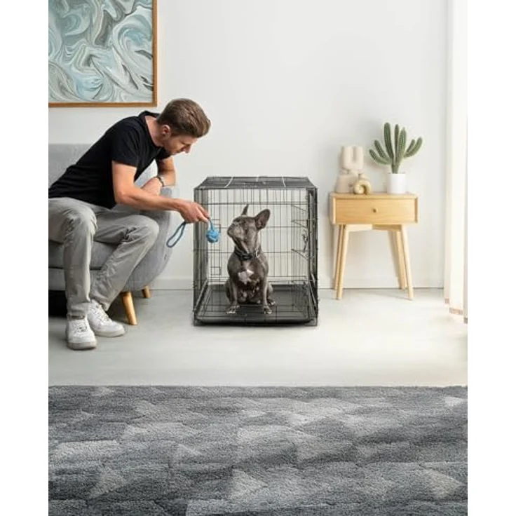 lionto Tiertransportbox für Hunde und Katzen, 92x58x64 cm, vielseitiger Metallkäfig mit Hygiene-Kunststoffwanne, Sicherheitsverschlüssen & Trennwand, schwarz – Bild 2