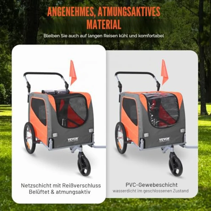 VEVOR Hundeanhänger 30 kg 2in1 Fahrradanhänger aus Kohlenstoffstahl + 600D Oxford-Gewebe, faltbar, für Hunde und Kinder als Jogger, 1440 x 720 x 779 mm – Bild 4