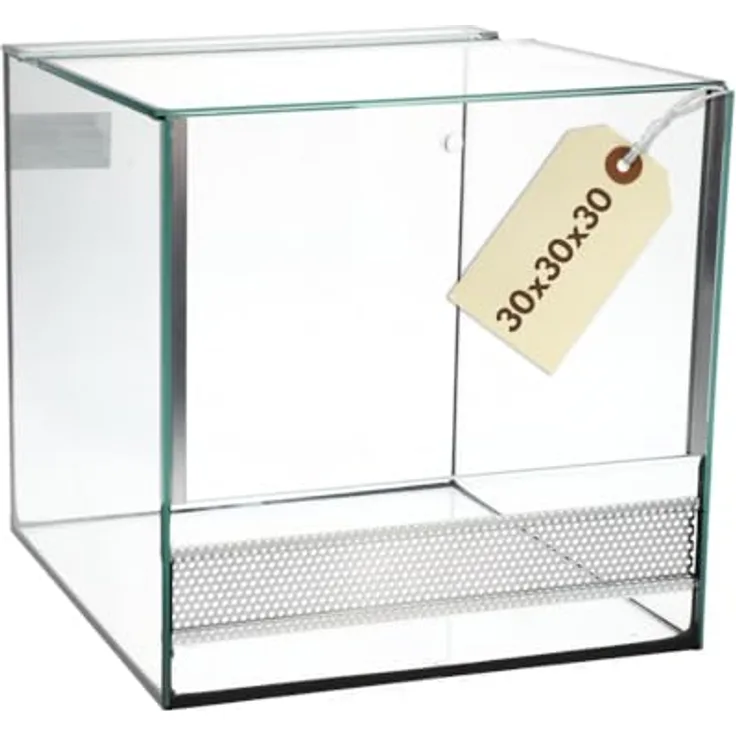 GarPet Terrarium 30x30x30 cm, Glas Terrarium für Schnecken, Spinnen und Amphibien mit Belüftung und Falltür, ideal für Pflanzen und Reptilienbecken