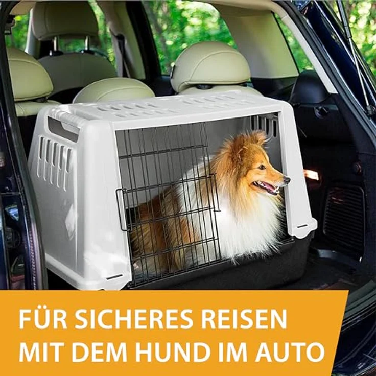 Ferplast Autotransportbox Atlas Car, Hunde-Transportbox mit abnehmbaren Gittertüren, grau, B 72 x T 41 x H 51 cm – Bild 5