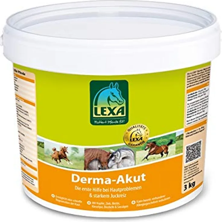 LEXA Derma-Akut 3 kg Eimer, Pferdefutter zur Unterstützung bei Hautproblemen, angereichert mit Aminosäuren, Leinöl und Nachtkerzenöl, enthält wichtige Spurenelemente