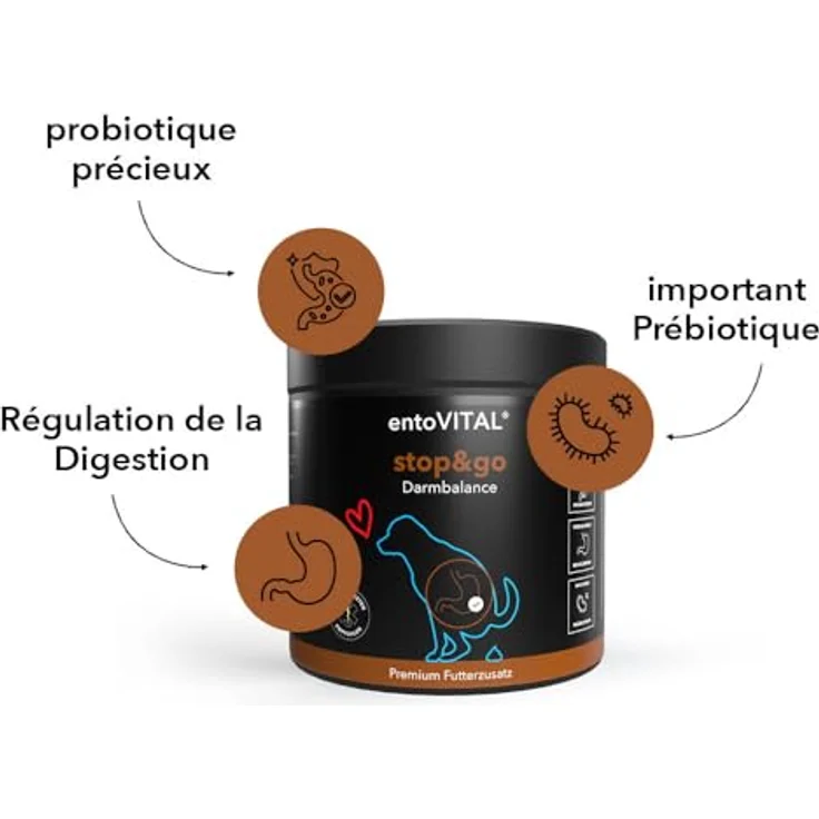 entoVITAL Dog Stop&go, Premium Nahrungsergänzungsmittel für Hunde zur Unterstützung der Magen-Darm-Funktion mit Huminsäure, Bentonit & Probiotikum, 80 g – Bild 3
