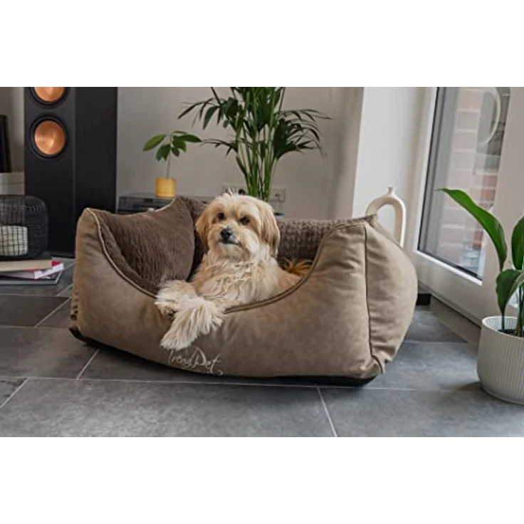 TrendPet VitaBed Style - Orthopädisches Hundebett aus Kunstleder mit 5 cm Memory Foam, flauschig, 80x70cm, Braun – Bild 5