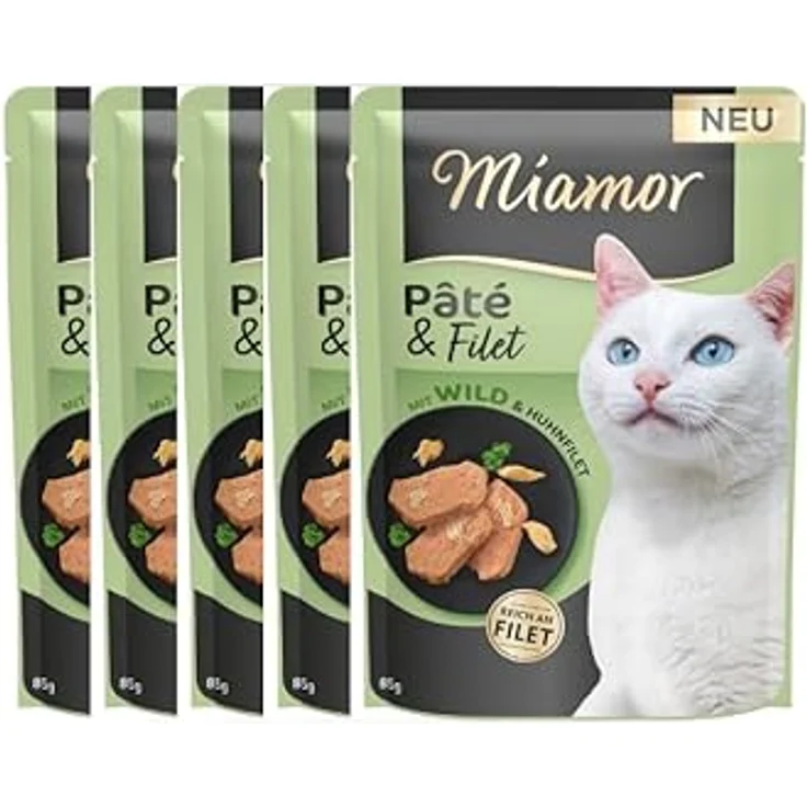 Miamor Pâté & Filet mit Wild & Huhnfilet, Getreide- und zuckerfreies Katzen-Nassfutter, ohne Farb- und Konservierungsstoffe, 5 x 85g im Frischebeutel – Bild 1