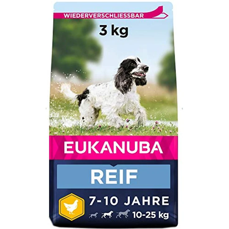 Eukanuba Hundefutter mit frischem Huhn für mittelgroße Rassen, Premium Trockenfutter für reife Hunde, unterstützt Gelenke und Verdauung, 3 kg – Bild 1