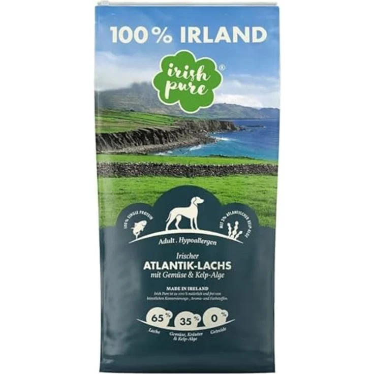 Irish Pure Hypoallergenes Trockenfutter Adult 12kg, Atlantik-Lachs mit Kelp-Alge & Gemüse, hoher Fleischanteil, getreidefrei, für alle Rassen – Bild 1