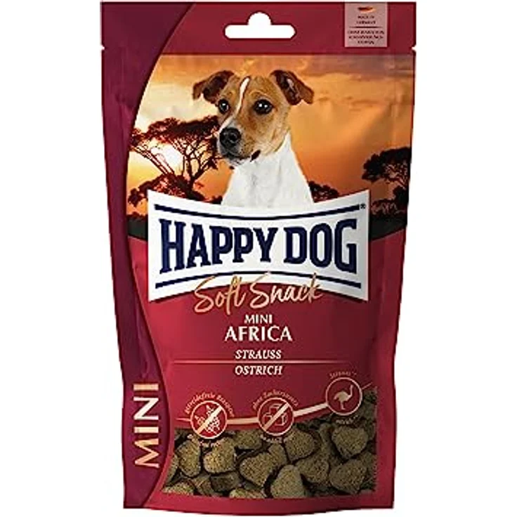 Happy Dog SoftSnack Mini Africa, weizenfreier Hundesnack mit Straußprotein, 100 g – Bild 1