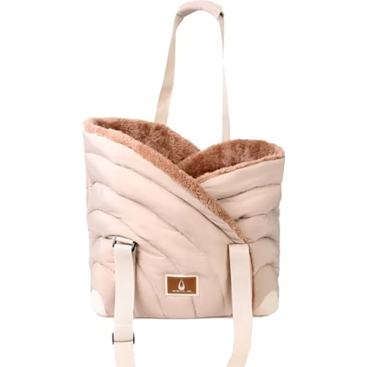 Nobby Tasche Shetland, Hunde-Transportbox mit Plüschfutter, beige, 44 x 32 x 42 cm, für Tiere bis 8 kg, mit Karabiner und herausnehmbarem Boden – Bild 2