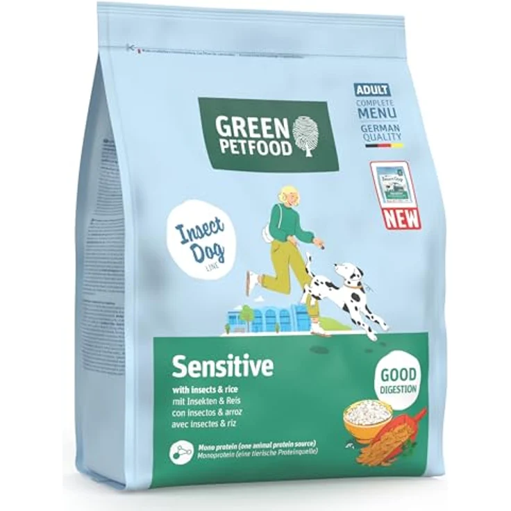 Green Petfood Sensitive Insects und Rice, Trockenfutter für sensible Hunde mit leicht verdaulichem Insektenprotein, 900 g – Bild 1