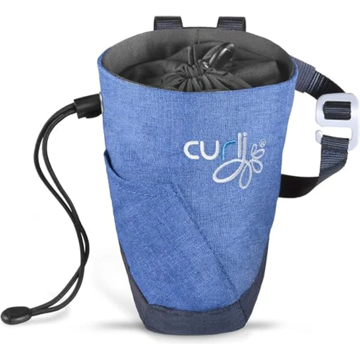 Curli Futterbeutel V2, einhändig bedienbar, wasserfestes Nylon, mit zusätzlicher Tasche und Hüftgurt, Blau, Größe 18,5x11,5 cm – Bild 1
