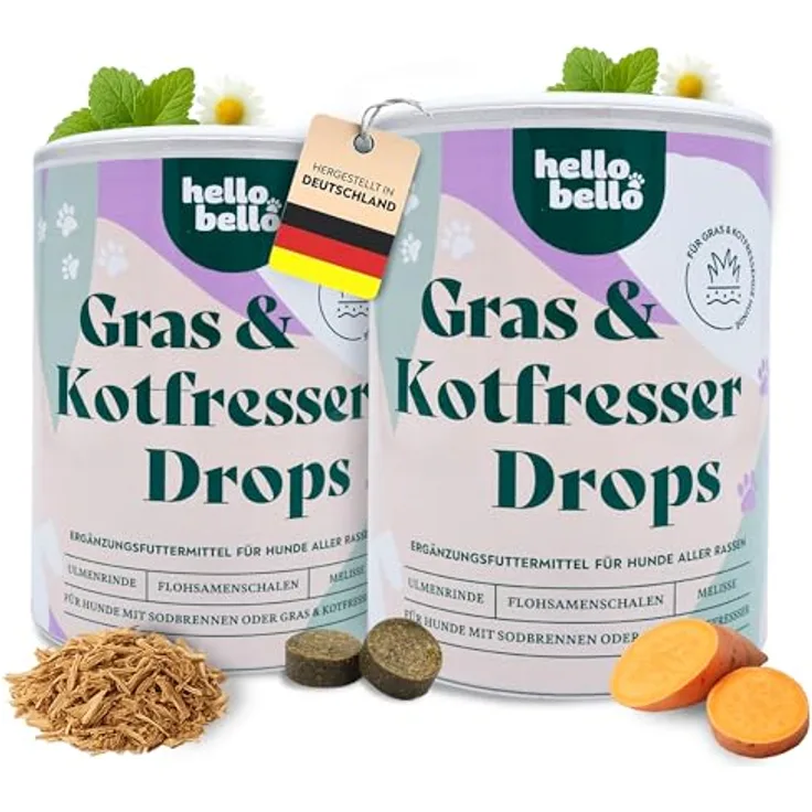 HELLOBELLO Kaltgepresste Ulmenrinde Drops für Hunde, natürliche Hilfe gegen Sodbrennen, 2x350g