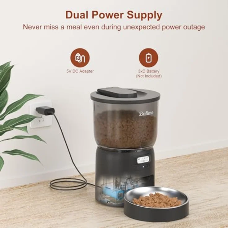 Balimo Futterautomat Katze 3L, automatischer Futterspender mit programmierbarem Timer, Edelstahl-Schüssel, Schwarz, für 1–6 Mahlzeiten pro Tag – Bild 4