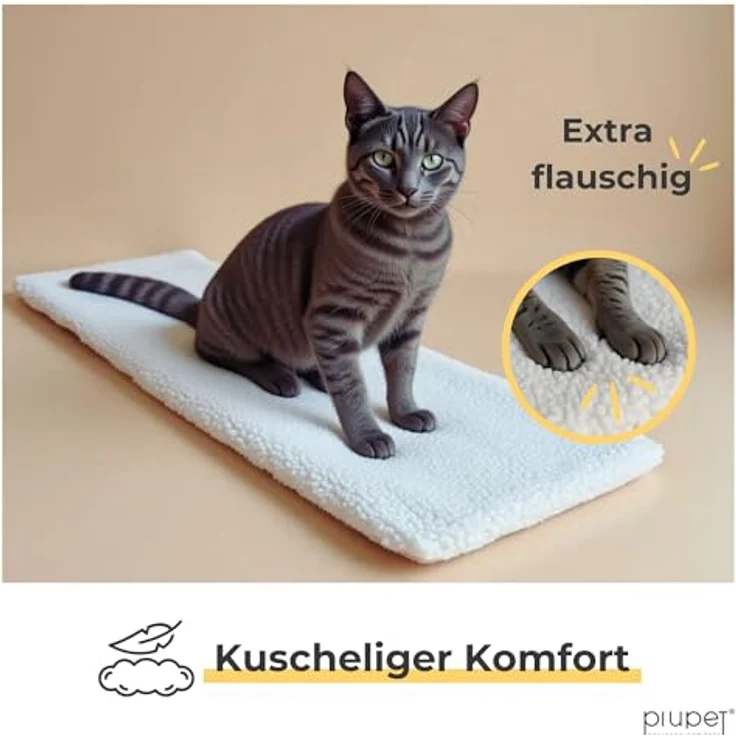 PiuPet Fensterliege für Katzen 90×25 cm, Rutschfestes Katzenbett mit selbstwärmender Katzendecke, Beige – Bild 2