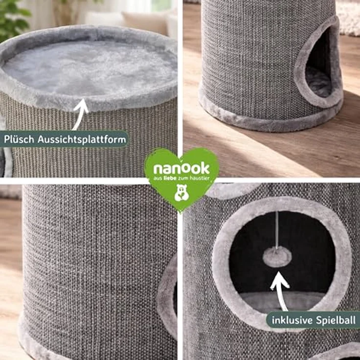 nanook Kratzbaum Kratztonne Condo - rundum Sisalgeflecht M 100 cm grau mit Spielball – Bild 4