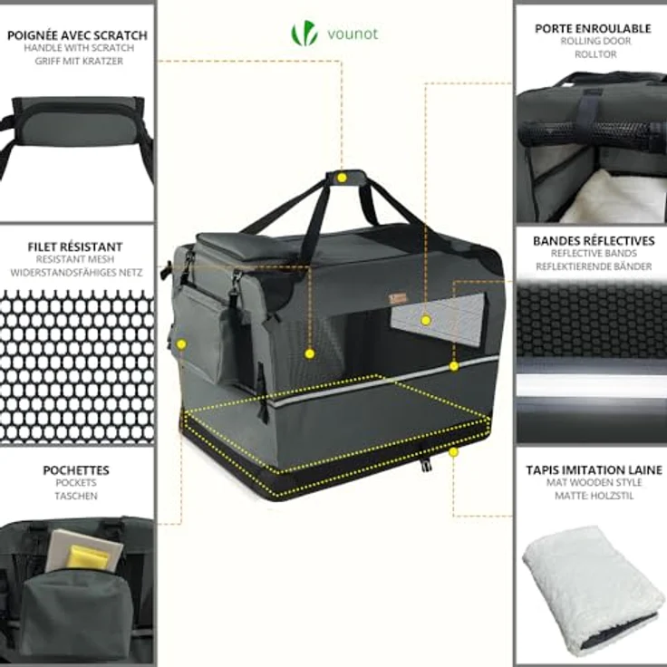 VOUNOT Faltbare Hundebox, Transportbox für Katzen und Hunde, atmungsaktiv mit Oxford-Gewebe und Metallrahmen, 50x35x36 cm, grau – Bild 5