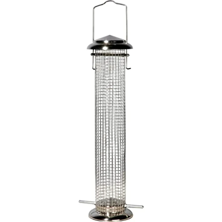 dobar 11523 Großer Futterspender für Vögel mit Edelstahlgitter, XL Futterstation-Futtersäule für Wildvögel zum Aufhängen, 9.5 x 9.5 x 39 cm, Metall – Bild 2