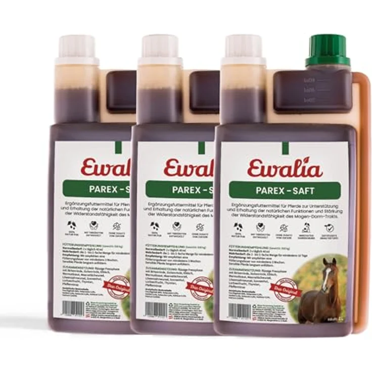 Ewalia Parex-Saft, Natürliche Magen-Darm-Unterstützung für Pferde, 100% Natur, 3x1 Liter – Bild 1