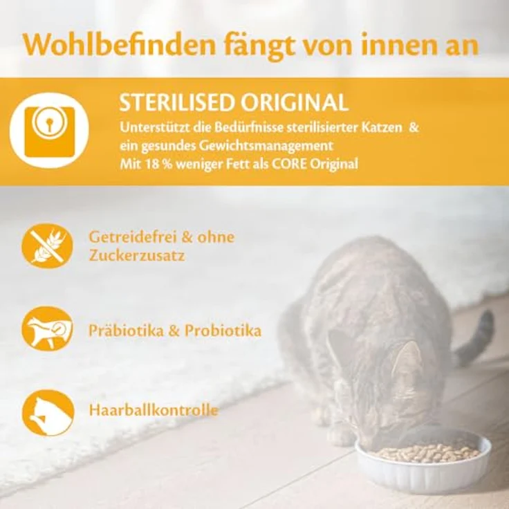 Wellness CORE Sterilised Original, Katzenfutter trocken für sterilisierte Katzen, Pute & Huhn, 4 kg, getreidefrei, ohne Zuckerzusatz, hoher Fleischanteil, zur Haarballenprävention – Bild 2