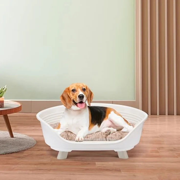 Ferplast Throne Hundebett & Katzenbett, erhöht, waschbar, atmungsaktiv, rutschfest, 70,5 x 52 x H 28,5 cm, Weiß – Bild 3