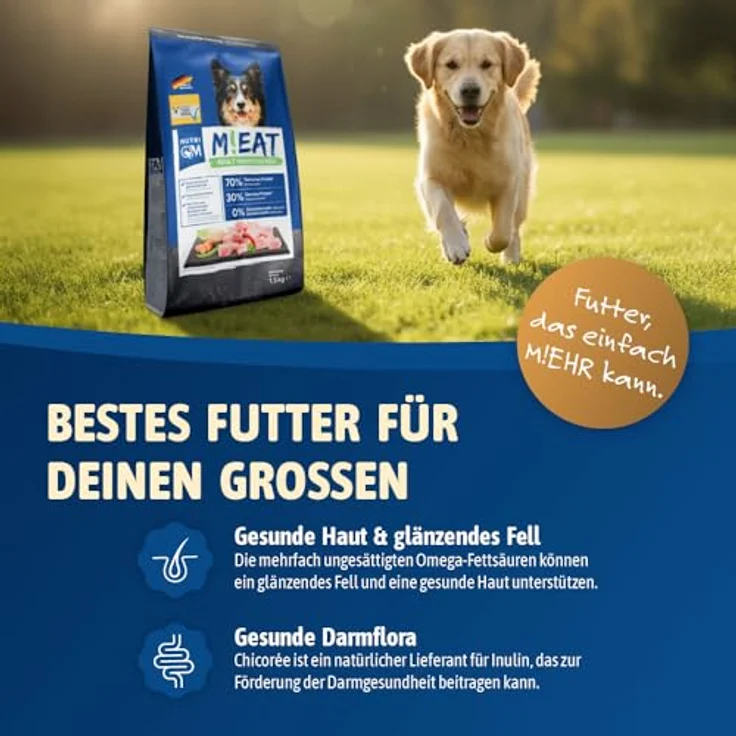 NutriQM® M!EAT Hundefutter Trocken Adult, 7,5 kg (5×1,5kg), getreidefreies Trockenfutter mit 70 % Fleischanteil Geflügel & Rind, ohne Zuckerzusatz, ITW Tierwohl-Siegel, Made in Germany – Bild 2