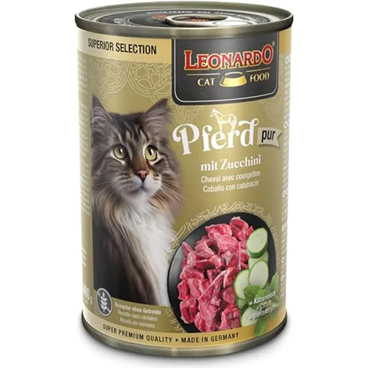LEONARDO Katzen Nassfutter Superior Selection, Pferd mit Zucchini, 6x400g Dose, getreidefrei, ohne Zucker, für ausgewachsene Katzen, Made in Germany – Bild 2