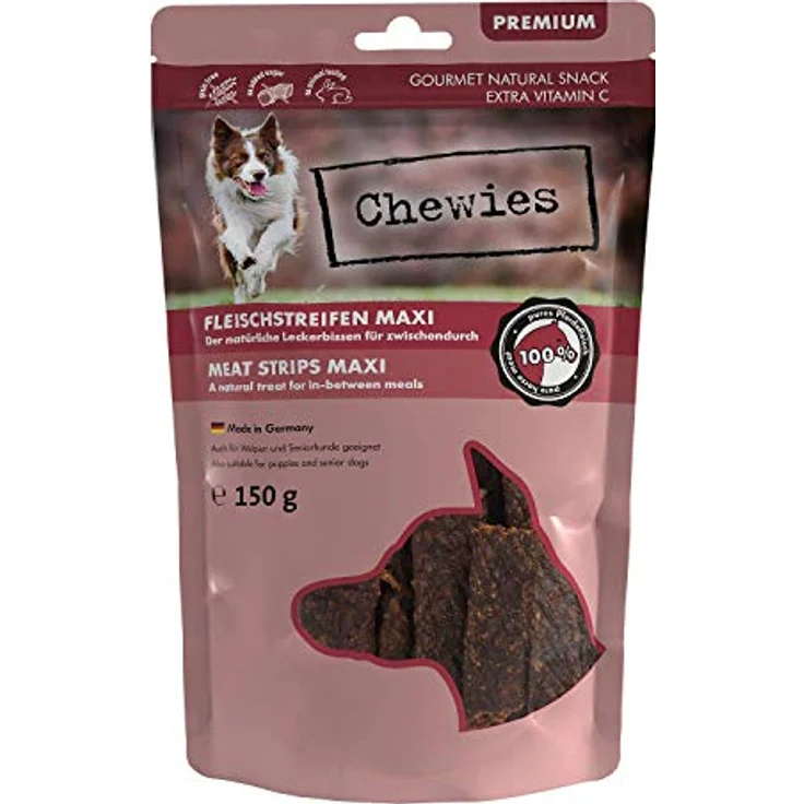 Chewies Fleischstreifen MAXI Hundeleckerli aus 100% Pferdefleisch, 150g, zuckerfrei & getreidefrei, getrocknete Pferde Kaustreifen, ideal zum Hundetraining, Made in Germany – Bild 1