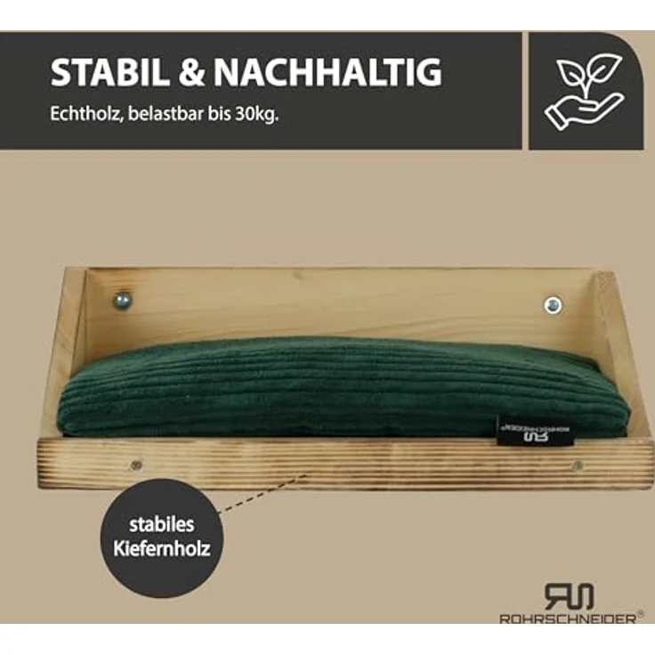 Rohrschneider Katzentreppe Wand aus geflammtem Kiefernholz, platzsparend und belastbar bis 30 kg, grün – Bild 3