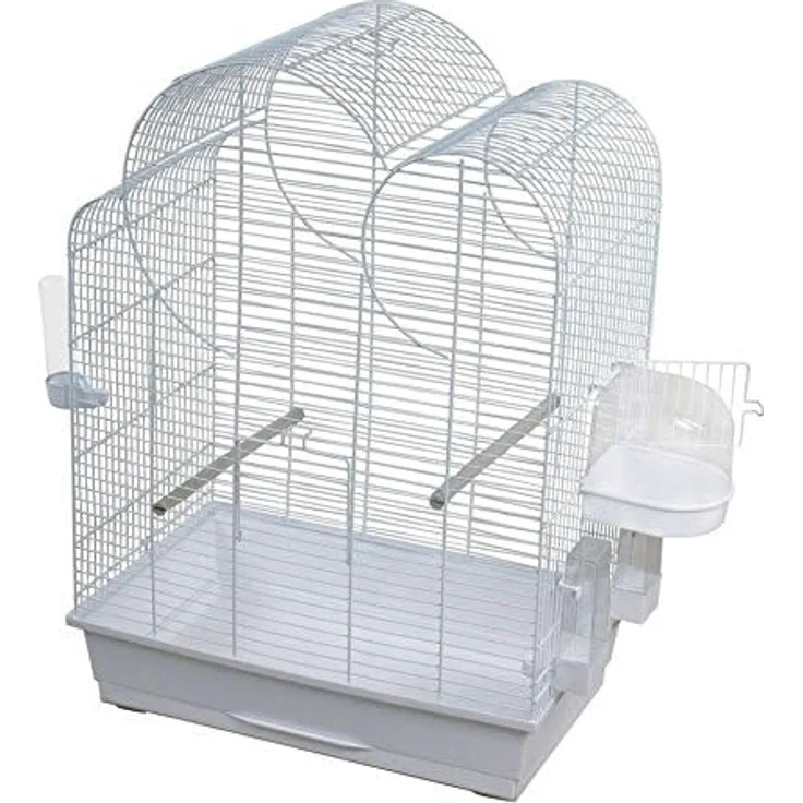 Duvoplus Eliza, Vogelkäfig + Voliere mit Badehaus, 2 Futternäpfen und Ausziehbarer Schublade, weiß – Bild 2