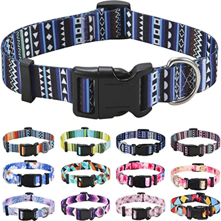 Mihqy Hundehalsband, Verstellbar, Weich & Komfort, Böhmisches Design in Blau, für Kleine, Mittlere und Große Hunde, Größe L
