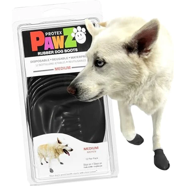 Pawz Hundeschuhe M, 7.6 cm, schwarz, 12 Stück, 100% Naturkautschuk, wasserdicht, wiederverwendbar – Bild 1
