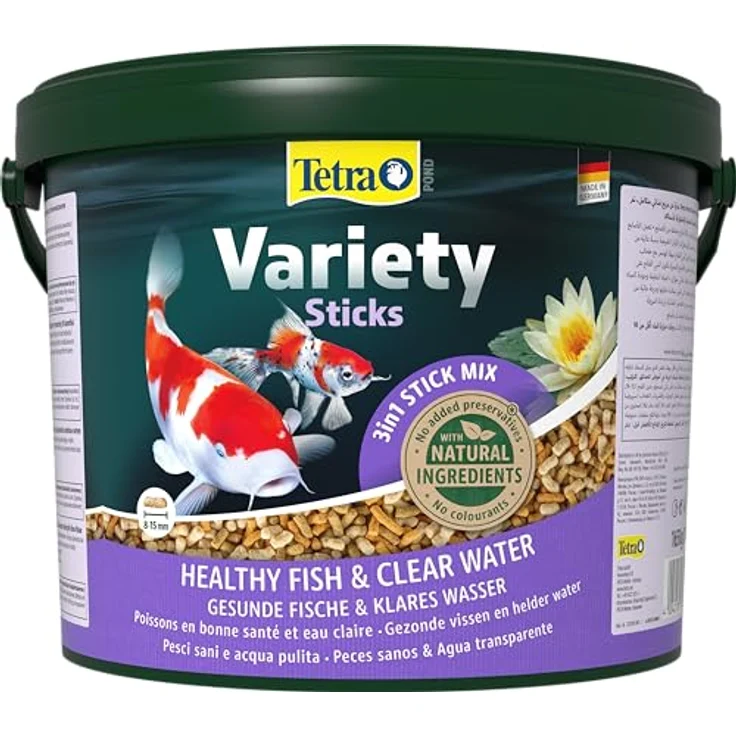 Tetra Pond Variety Sticks, Fischfutter-Mix für Teichfische mit 3 Sorten, 10 L Eimer für Gesundheit und Farbenpracht – Bild 1
