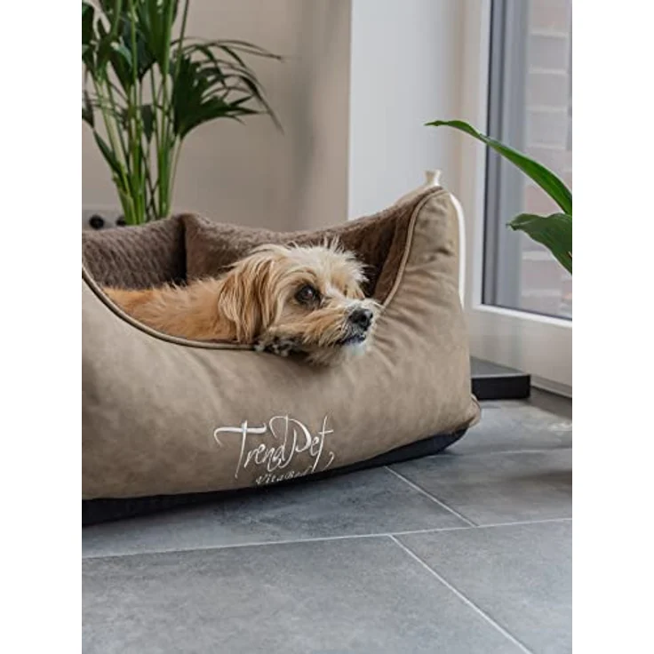 TrendPet VitaBed Style - Orthopädisches Hundebett mit 5 cm Memory Foam, Kunstleder außen und flauschigem Innenmaterial, 120x100cm, Braun – Bild 4
