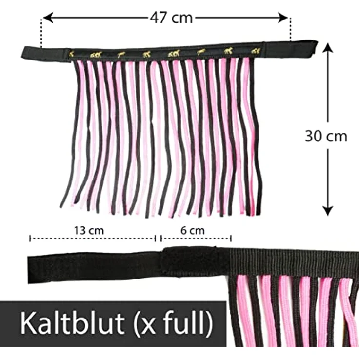 Pferdelinis Fliegenfransen für Pferde Fliegenmaske mit Klettverschluss, effektiver Insektenschutz für Shetty, Pony, Cob, Warmblut, Kaltblut (Schwarz-Pink, X-Full) – Bild 4