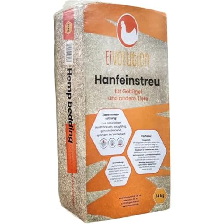 eivolution Hanfeinstreu 14 KG - Extreme Saugkraft & Geruchsbindung für Hühner, Pferde & Nager - Staubarm, Umweltfreundlich & Kompostierbar